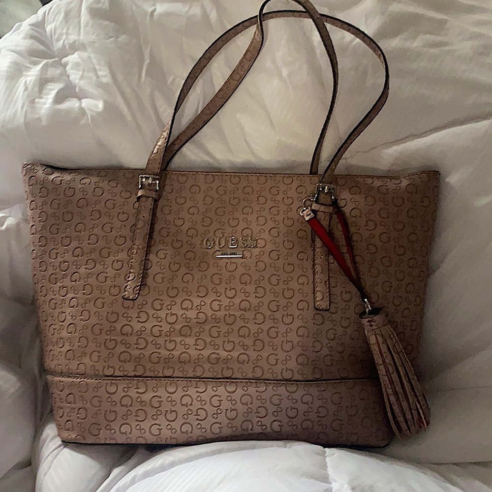 Guess Tan Leather Bag with Red Interior
